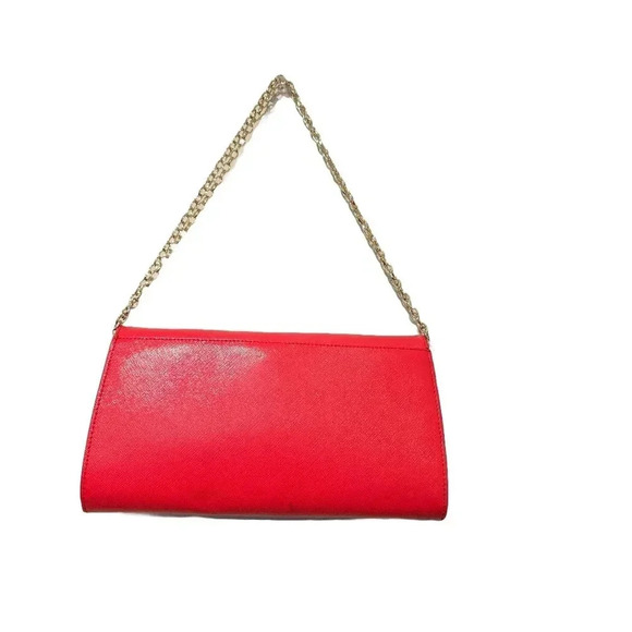 Red Clutch Purse with Gold Chain Strap - Picture 5 of 13